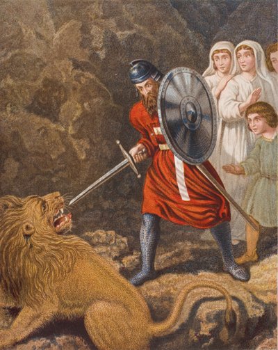 El Encuentro del Peregrino con un León, ilustración de 